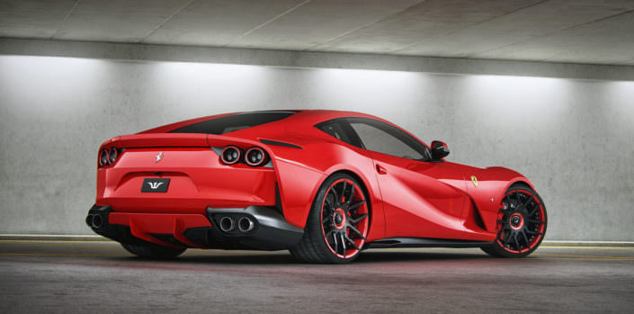rear side view red Ferrari 812 Superfast tuning